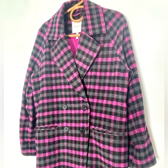 Avec Les Filles Plaid Double Breasted Coat Grey Black Pink. Size Medium. NWT. - Picture 3 of 12